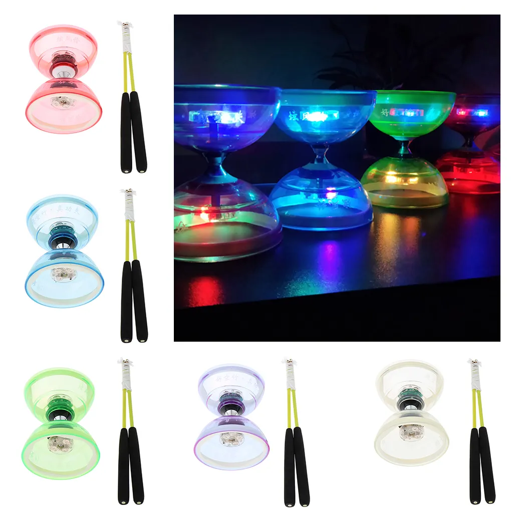 Pro Triple Bearing Medium 5inch Chinese Yoyo Diabolo Toy with Lights & Carbon Sticks & String Set, Different Colors Vary