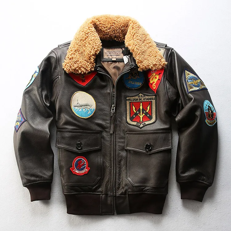 Save Big on Bulk Mens Brown Leather Flight Jacket Leather Flight Bomber  Jacket Dark Brown Genuine Leather Flight Jacket With Lamb Fur Collar,  Classic