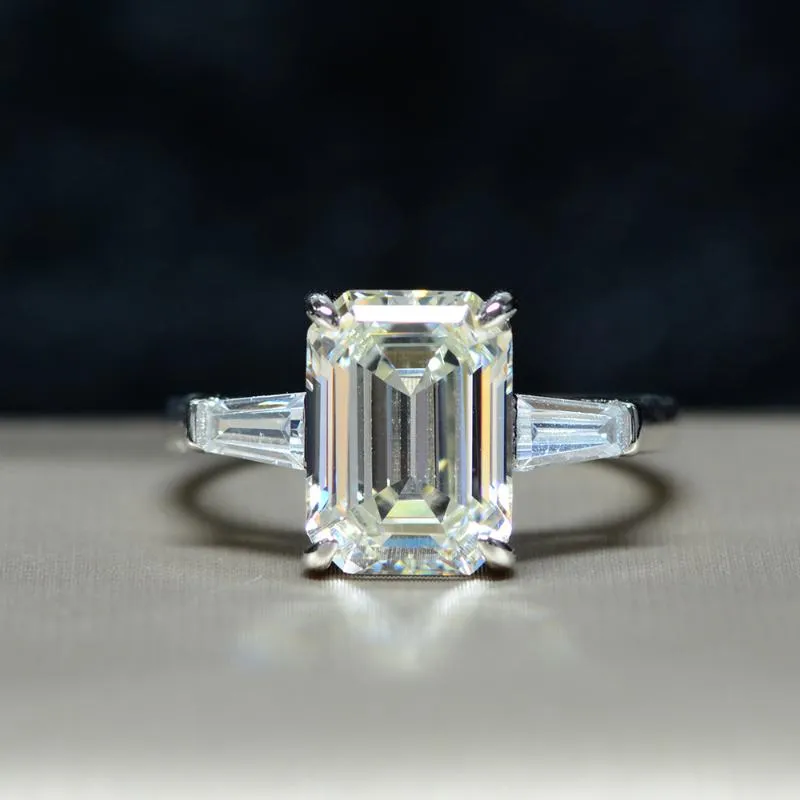 Wong Rain 925 Sterling Silver Emerald Cut Create Moissanite Gemstone Wedding Engagement Diamonds Ring Fijne Sieraden Groothandel