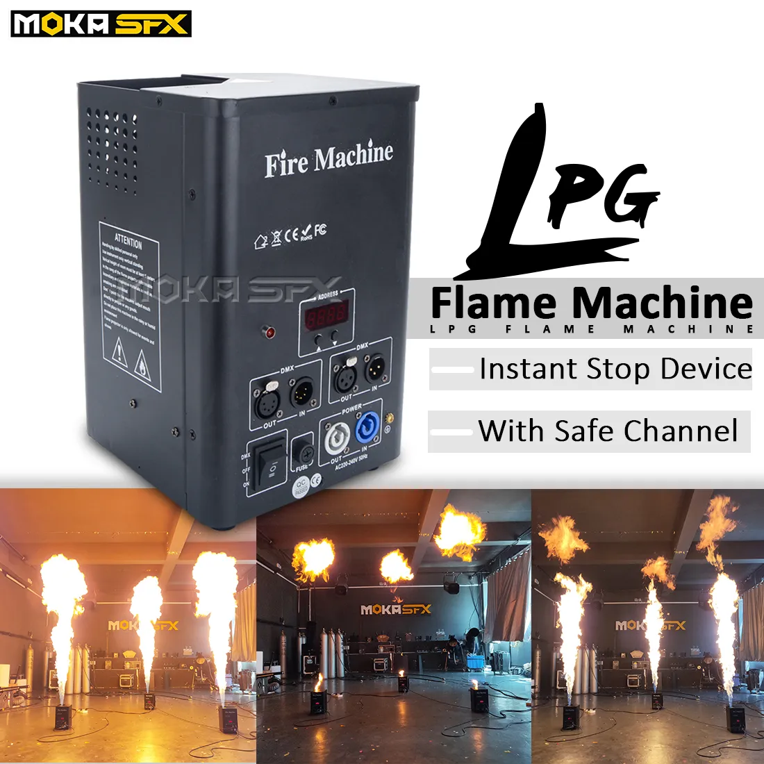 Hiszpania Stock Instant Stop Flame Projector Wyświetlacz DJ Flame Maszyna z bezpiecznym kanałem pożarowym w Stage Effect Flame Jet