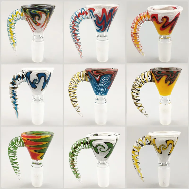 14mm 18mm mannelijke Amerikaanse kleurrijke glazen kommen met handvat gekleurde rokende kommen stuk voor glazen waterleidingen DAB-rigs