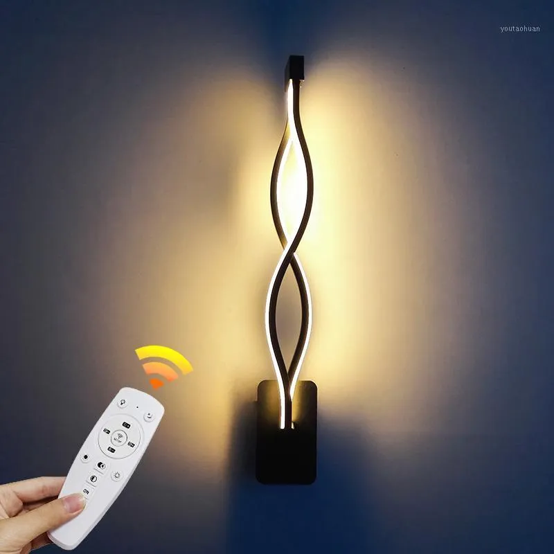 Lampada da parete Semplice e moderna a forma di onda 16W 21W Alluminio LED Sconce per soggiorno Comodino Corridoio Decor Lampada a bacchetta con telecomando Switch1