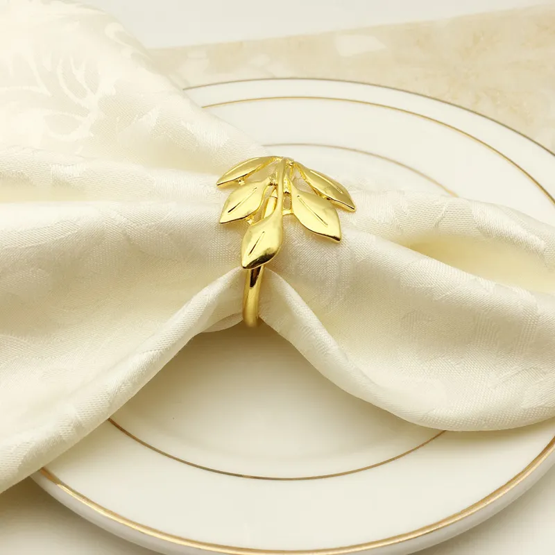 Anneau de serviette en feuille de métal Articles d'hôtel Feuilles d'érable Boucle de serviettes Couleur argent doré Paquet Opp 3 9hw J1