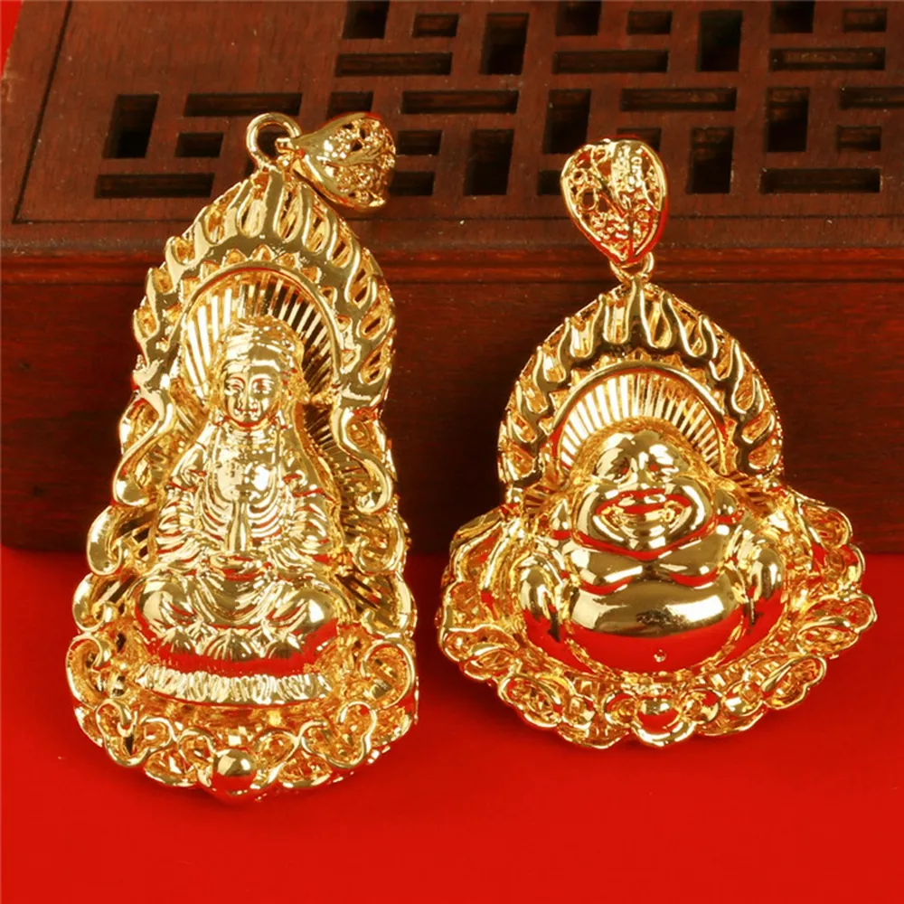 Ciondolo Buddha con collana a catena a onde Gioielli classici riempiti in oro giallo 18 carati per donna uomo