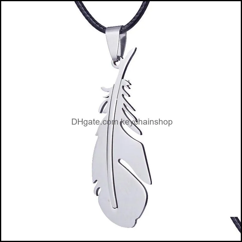 10PC Stainless steel Feather Necklace Blue Silver Color Charm Pendant For Men Women Gifts