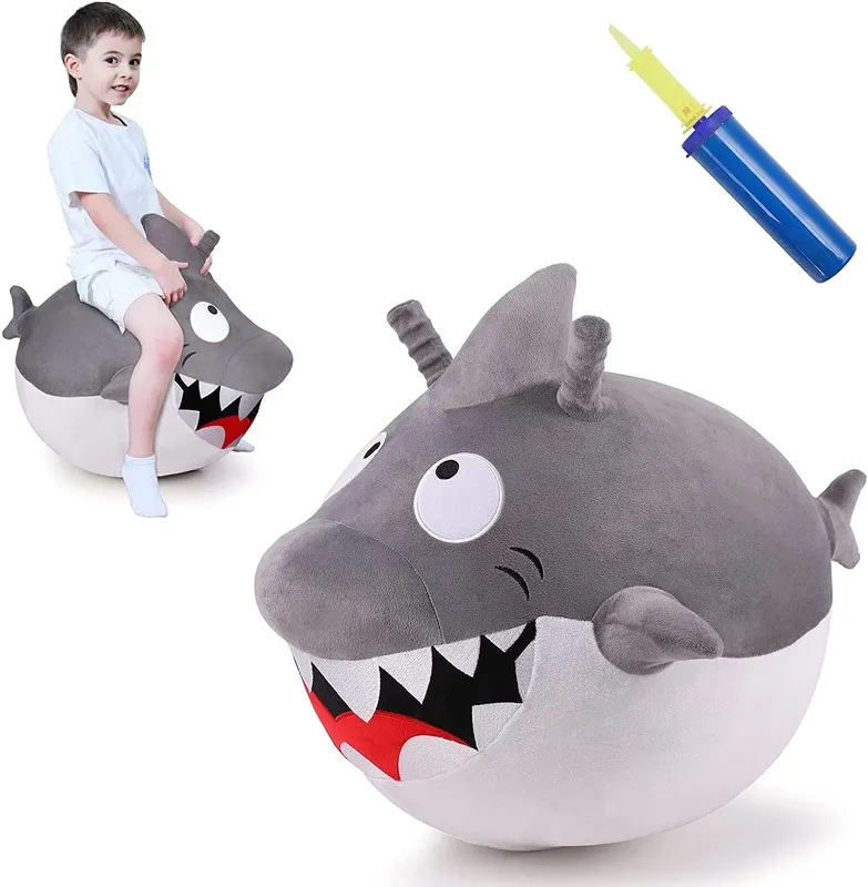 Enfants grand requin blanc trémie balle tour sur rebond jouet extérieur gonflable saut Animal cadeau pour 2 3 4 5 ans garçon fille