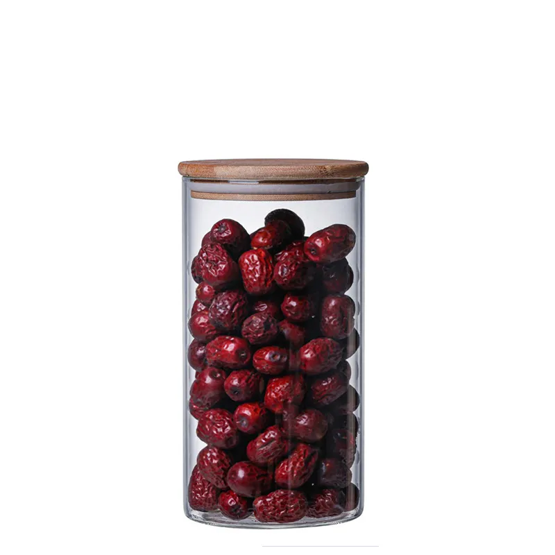 1000 ml Borosilicaat Spice Glas Jar Voedsel Opslag Containers Luchtdicht Glas Opslag Jar met Glas Bamboe Deksel 100 * 180mm