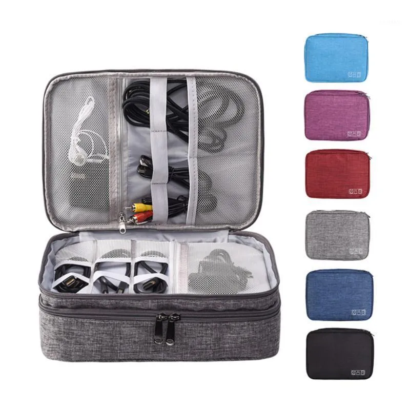 Storage Bags 1PC Travel Bag Polyester Case For Data Cable U Disk Electronic Accessories Digital Gadget Devices Dark Grey