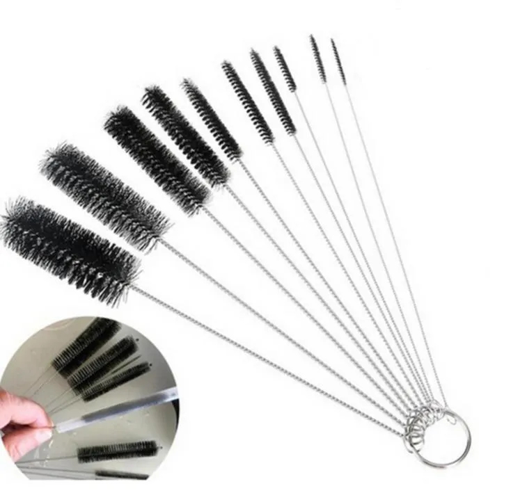 10pcs Drinking Straws Cleaning Brushes Set Nylon Pipe Tube For Bottle Keyboards Jewelry Stainless Steel Handle Clean Brush Tools SN4328
