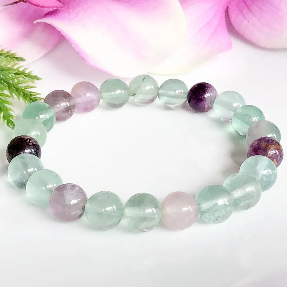 MG1109 Bracciale in fluorite arcobaleno naturale Bracciale con protezione dall'energia negativa Cristalli curativi Gemme Bracciale tono Intuizione Gioielli233V