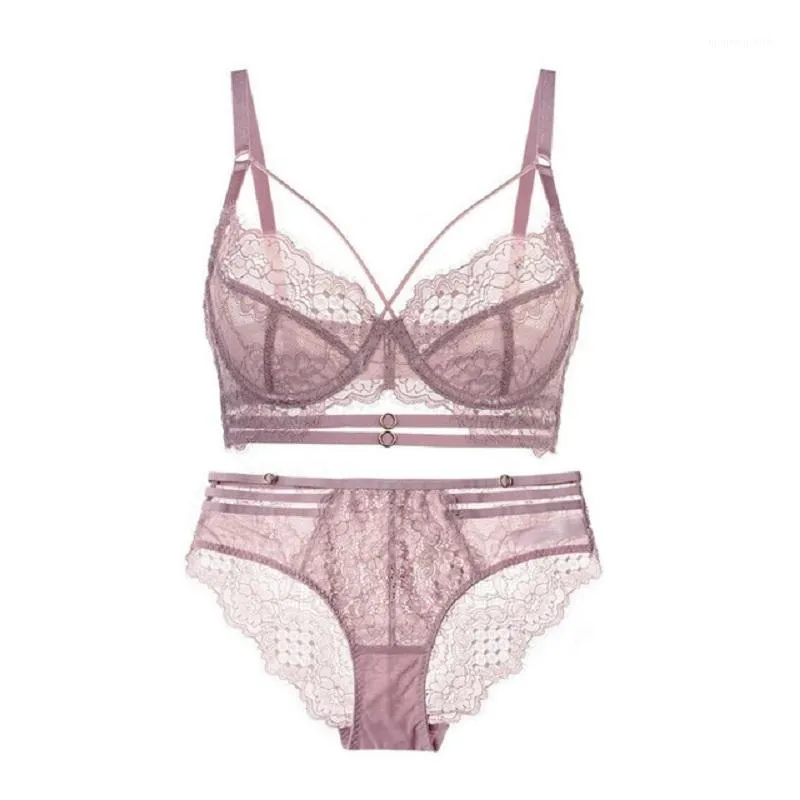 Soufs Soufflets Sexy Dentelle Lingerie ultra-mince Transparent Ton-éponge Pleine Cup recevant une paire de sous-vêtements de poitrine grande taille D BRAS1