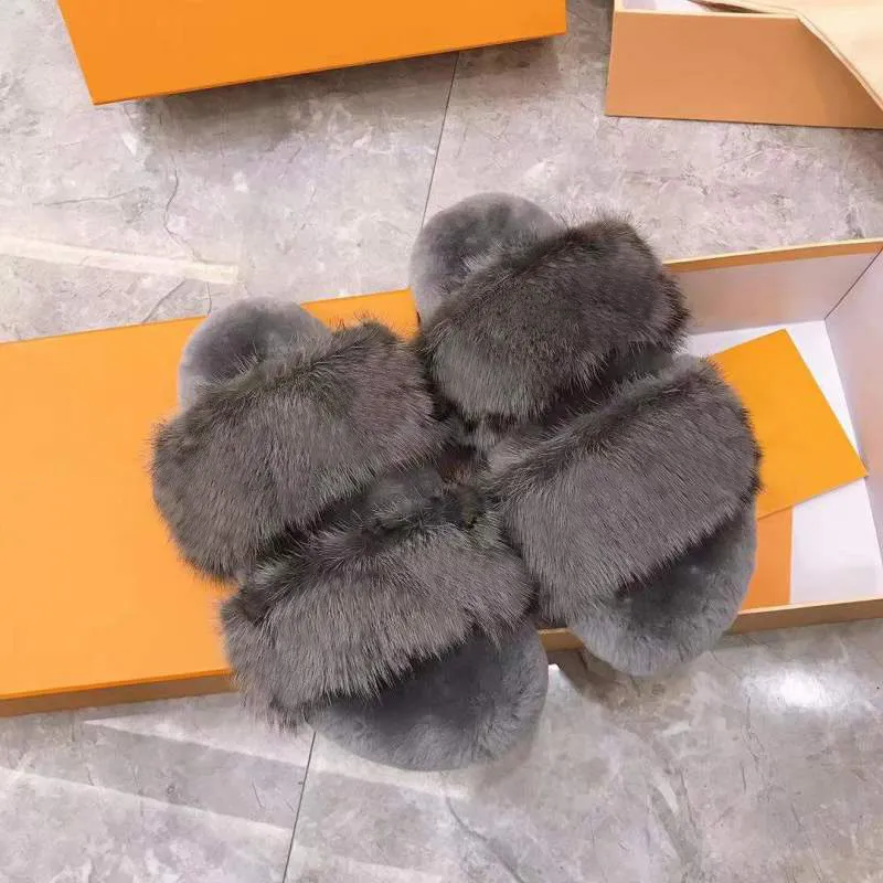 women mink slippers warm cotton slippers fashion ladies Flat Mink fur Slipper shoes with box size 35-40