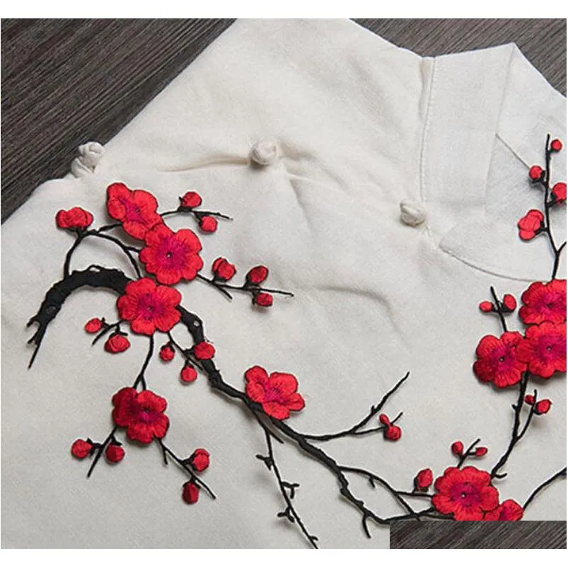 plum blossom flower fabric applique wintersweet clothing embroidery patch fabric sticker iron on patch on sew craft sewing repair