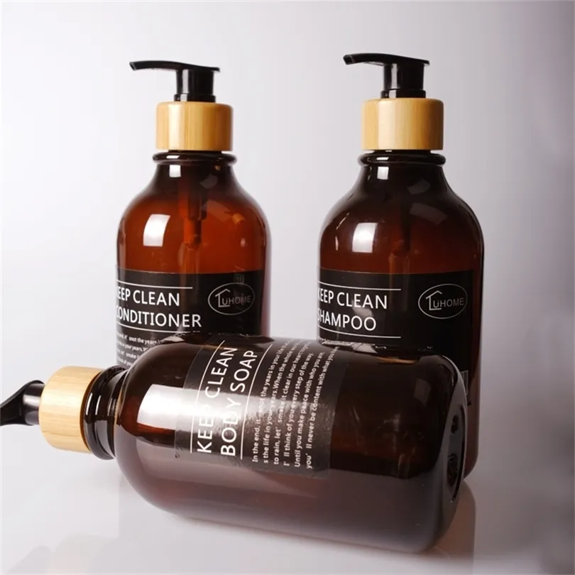 3pcs / set 500ml Luxury Tawny Pet Soap Dispenser Kosmetika Flaskor Badrum Hand Sanitizer Shampoo Body Wash Lotion Bottle 211222