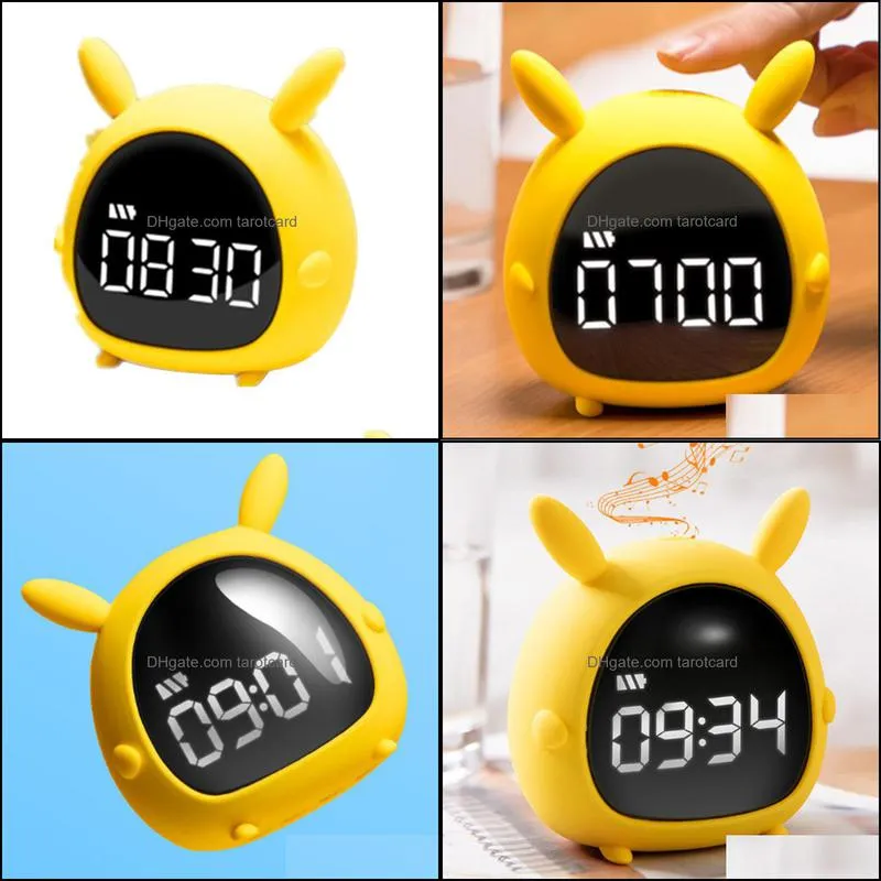 Cartoon Rabbit Music Alarm Clock Wake Up Light Mini USB Charge Bedroom Smart Night