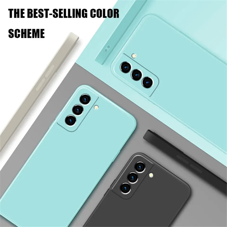 Vierkante vloeibare siliconen behuizing origineel voor Samsung Galaxy S21 Ultra S8 S9 S10 Opmerking 8 9 10 20 Plus A31 A51 A52 Shockproof Cover TPU