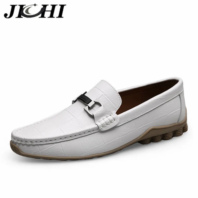 Jichi 캐주얼 신발 남성용 화이트 패션 디자이너 남자 가죽 신발 럭셔리 라이트 편안한 로퍼 운전 구두 큰 크기 LJ201120