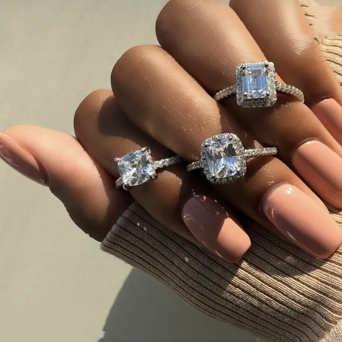 Moda prawdziwa solidna 100% 925 Pierścień srebrny 2CT 2CT Diamentowe pierścionki zaręczynowe ślubne