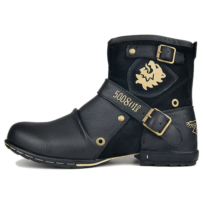 Mens Motorcycle Boots Genuine Leather Ankle Boots ... From  display picture 2