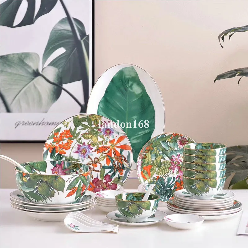 Conjunto de vajillas de la selva de la selva de la China Bone platos, tazones, platillos de tazas Cineros de bricolaje personalizables Eco