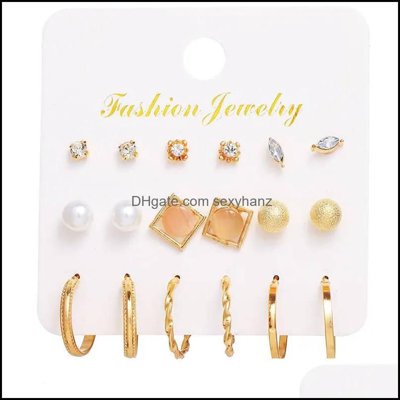 Boucles d'oreilles breloques bijoux femmes coréen goujon pour femmes Vintage perle papillon or croix boucle d'oreille ensemble 2021 tendance boucles d'oreilles femme livraison directe L