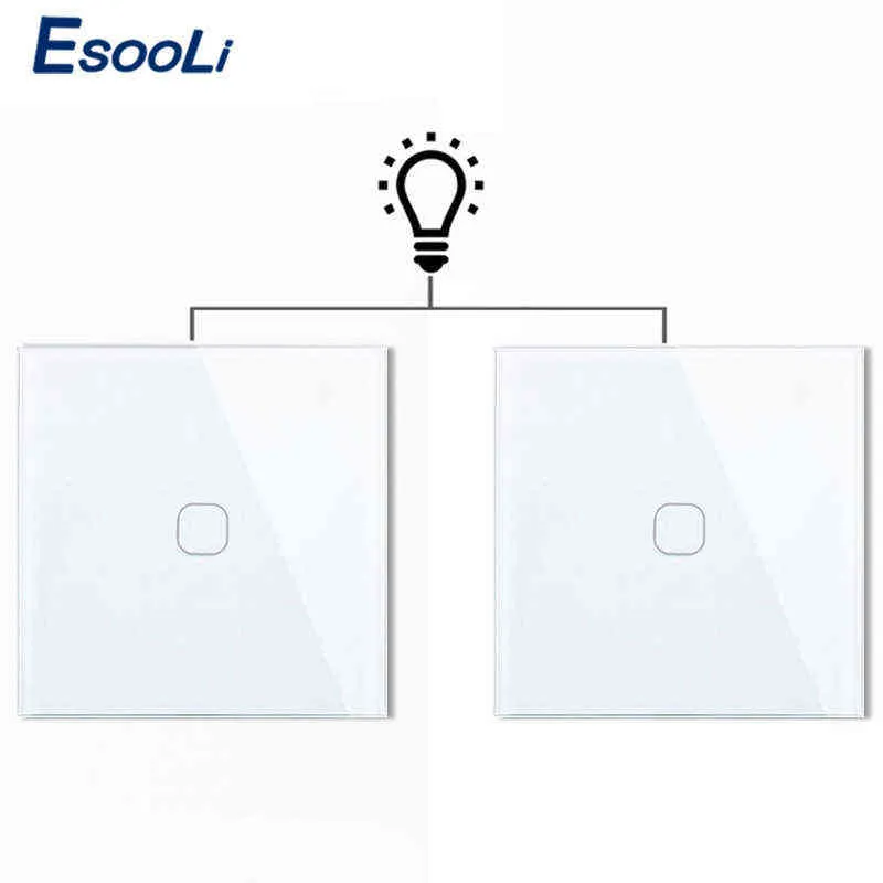 5PC Esooli EU 1 Gang 2 Way Wall Light Controler Smart Home Automation Touch Switch Waterproof and Fireproof 2 Gang W220314