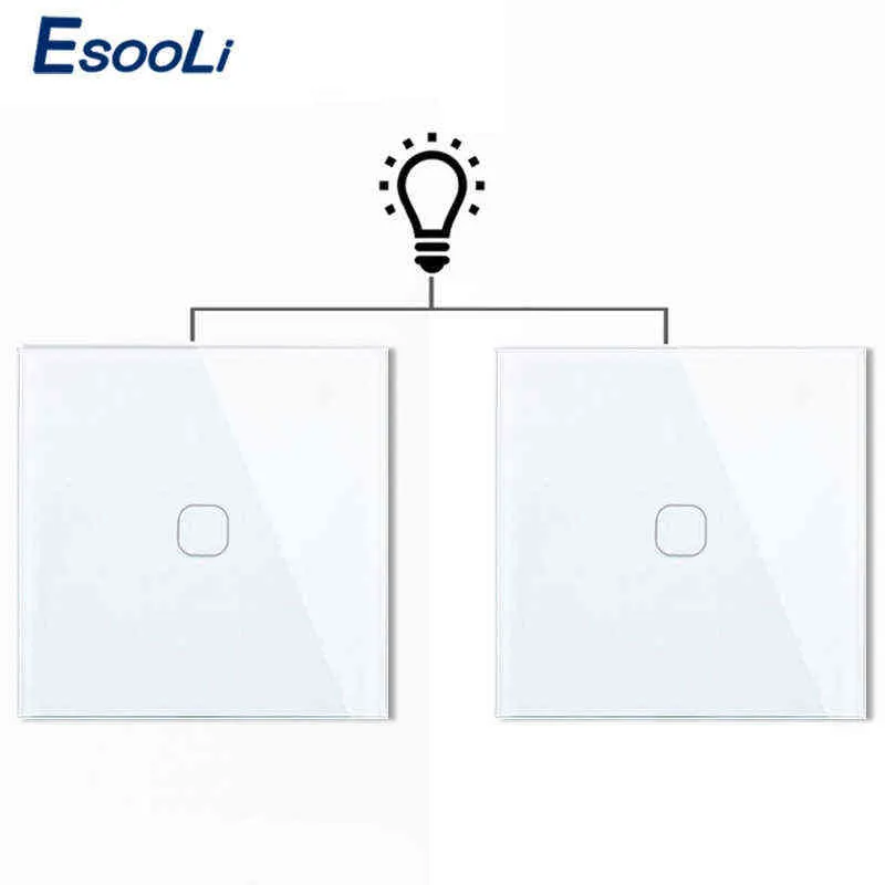 5pc esooli eu 1 gangue de 2 vias controlador de parede de parede smart automação doméstica interruptor toque à prova d'água e à prova de fogo 2 gangue w220314