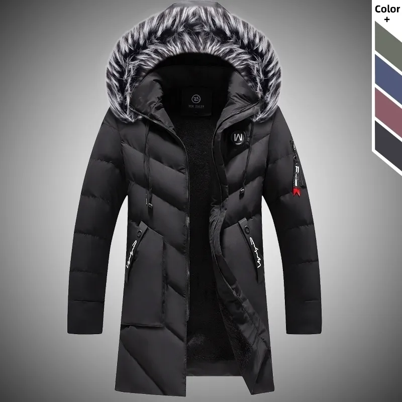 Uomini di spessore inverno lungo Parka cappotto da uomo all'aperto caldo giacca a vento giacche uomo casual con cappuccio collo di pelliccia cappotti lunghi outwear 201119