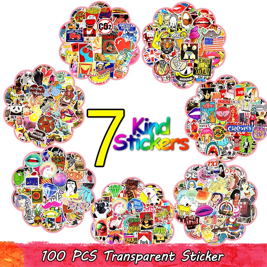 100 stks willekeurige hete graffiti anime rock retro grappige stickers adolescent kind vinyl applique cadeau diy notebook gitaar bagage skate stickers