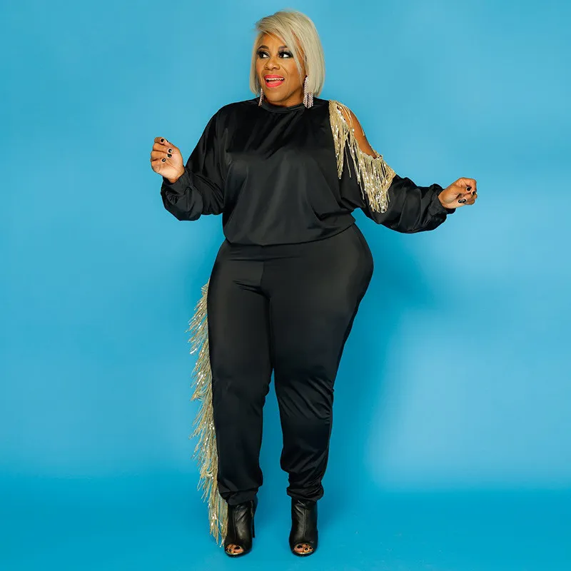 Plus Size Tracksuits Outfits Set Tassel Clothes XL 5XL Women Solid