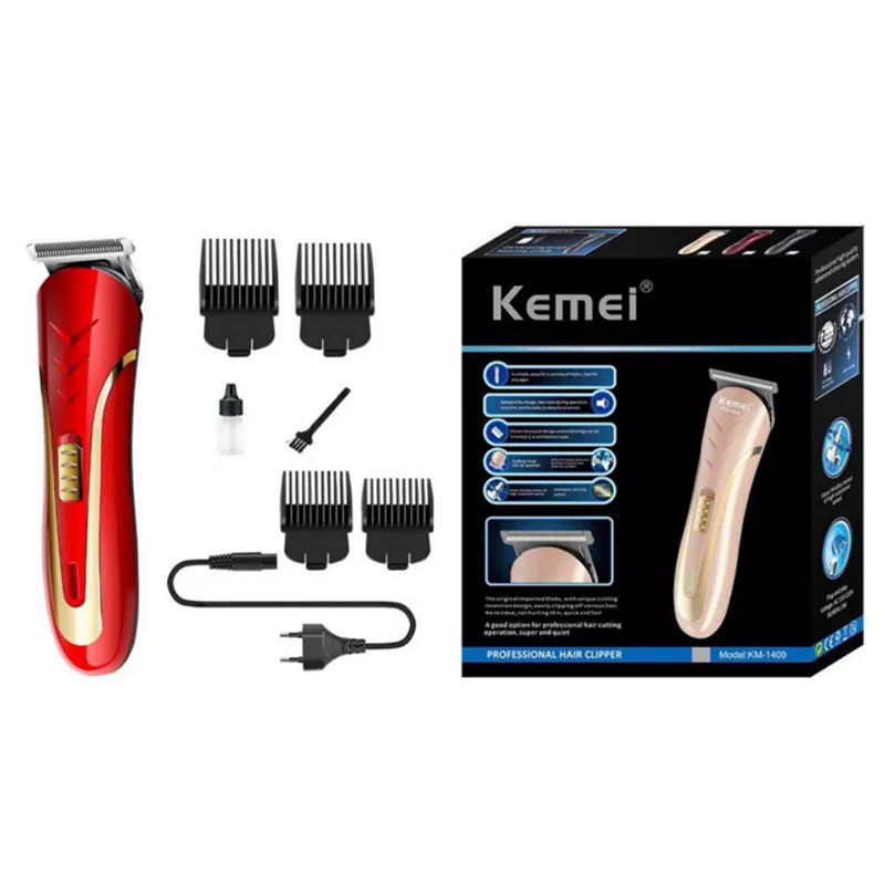 New Hot KEMEI KM-1409 Tagliacapelli Rasoio elettrico Uomini Testa in acciaio al carbonio Rasoio Tagliacapelli Trimmer ricaricabile Barba elettrica