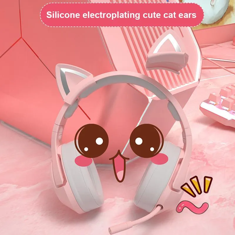 Наушники Наушники для наушников Розовая проводная игра CAT EAR гарнитура с микрофоном HIFI 7.1 канал игровая музыка для ноутбука компьютера