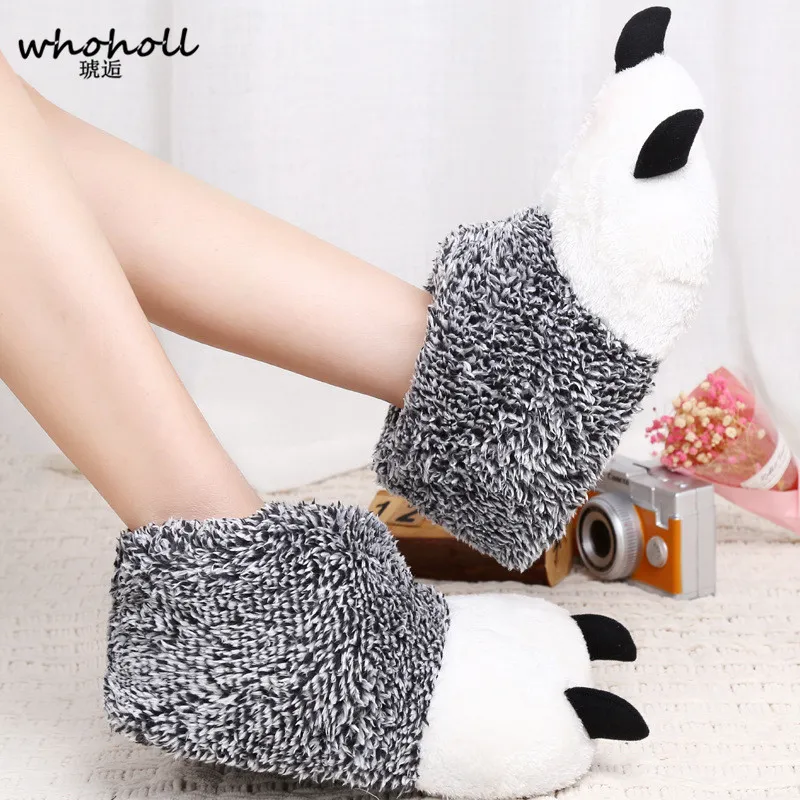 WHOHOLL Winter Warm man vrouwen Thuis slippers Dier panda Poot Pluche Slippers vrouwelijke Thermische Zachte Katoenen indoor huis schoenen X1020