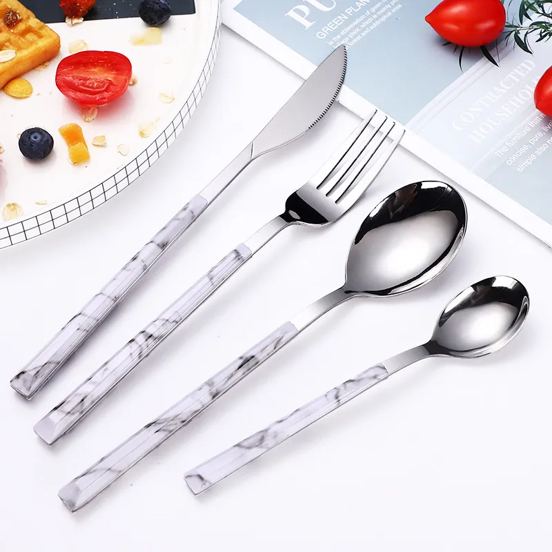 410 Stainless Steel Wood Grain Handle Cutlery Steak Western Knife Fork Spoon Cutlery Set Home Dinning Kitchen Restaurant Supplies CFYL0052