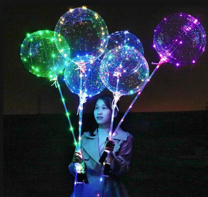 Luminous LED Balloon Transparent Colored Flashing Lighting Balloons With 70cm Pole Wedding Party Decorations Holiday Supply 100pcs