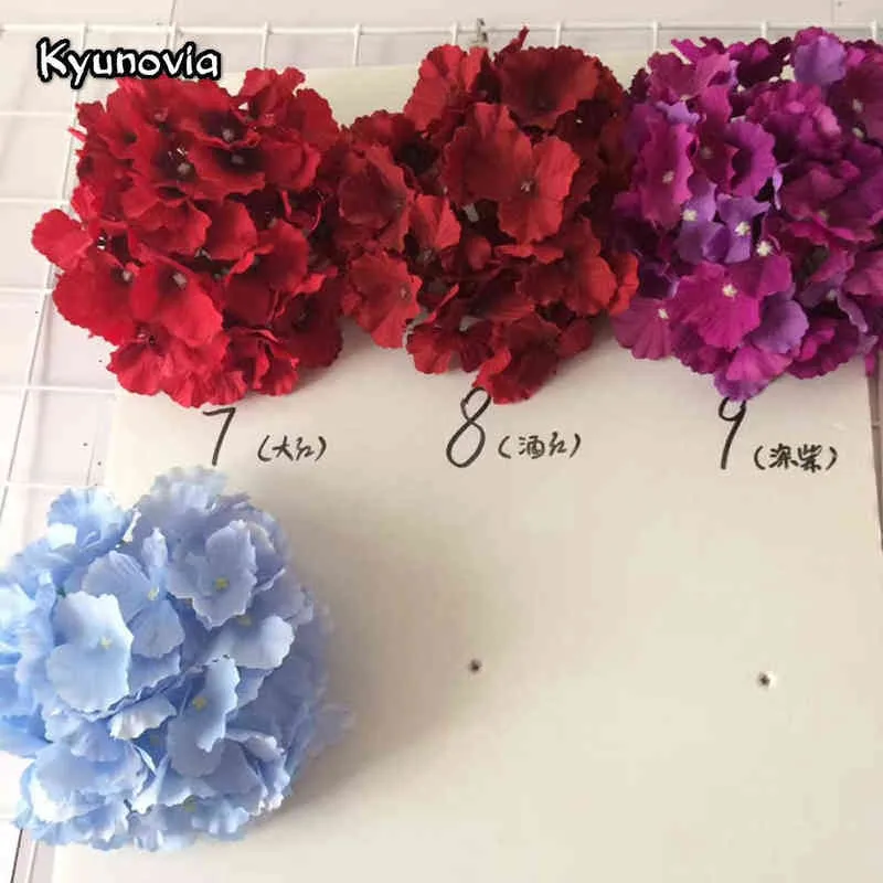 Gåvor till kvinnor Kyunovia 25st/Lot Hydrangea Flower Head Artificial Silk Ball Wedding Path Home Diy Flower Wall 54st Petal Compositi H17