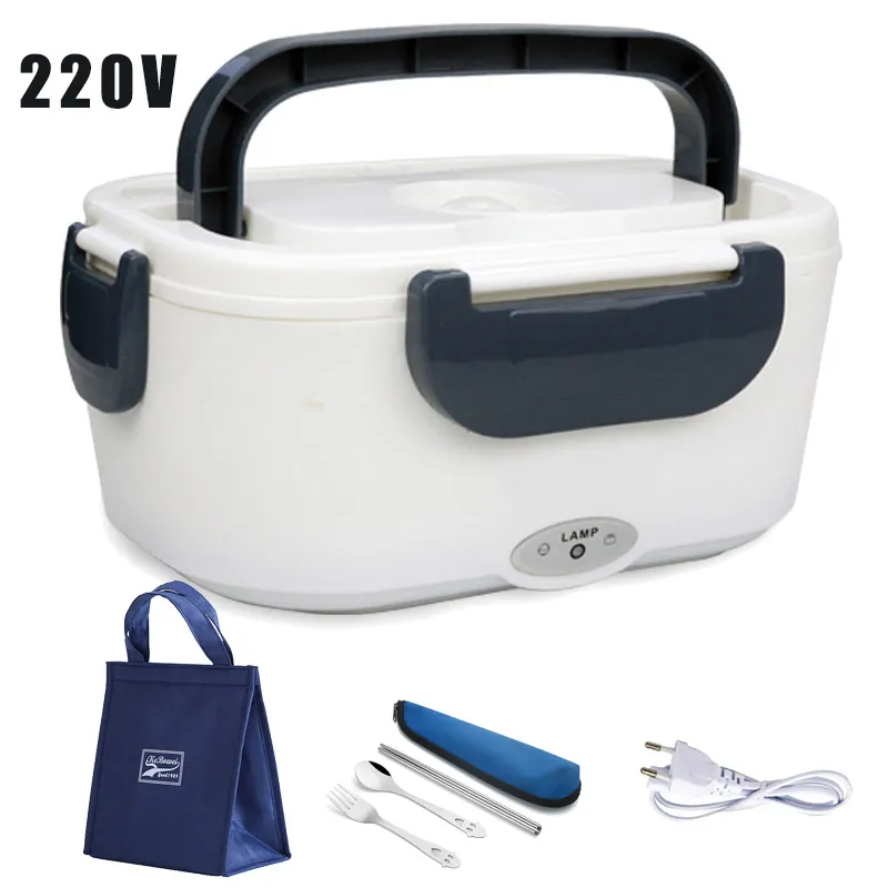 Tragbare 220V elektrische Lunchbox EU-Stecker beheizte Wärmer Lebensmittelbehälter Home Office Kunststoff Bento Box Erwachsene Geschirr Tasche Sets 201128