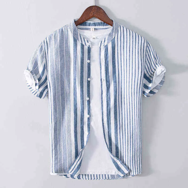 Suehaiwe's brand stand collar stripe blue shirt men fashion comfortable casual shirts for men tops mens clothes camisa chemise G0105
