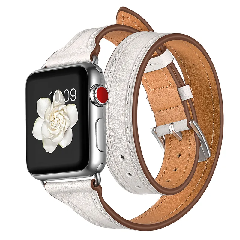 4 ألوان مزدوجة الدائرة حزام ساعة ذكية من الجلد لساعة Apple Watch متوافق مع iWatch Series 1 2 3 4 5 6 7 8 عصابات الملحقات الذكية 38 مم 40 مم 44 مم 45 مم