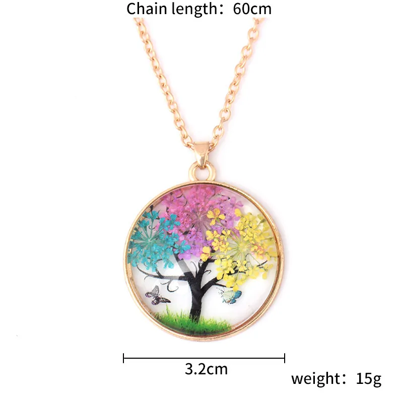 Life Tree Butterfly Necklace Luxe Sieraden Hangers Kettingen Lange Ketting Droge Bloem Ketting