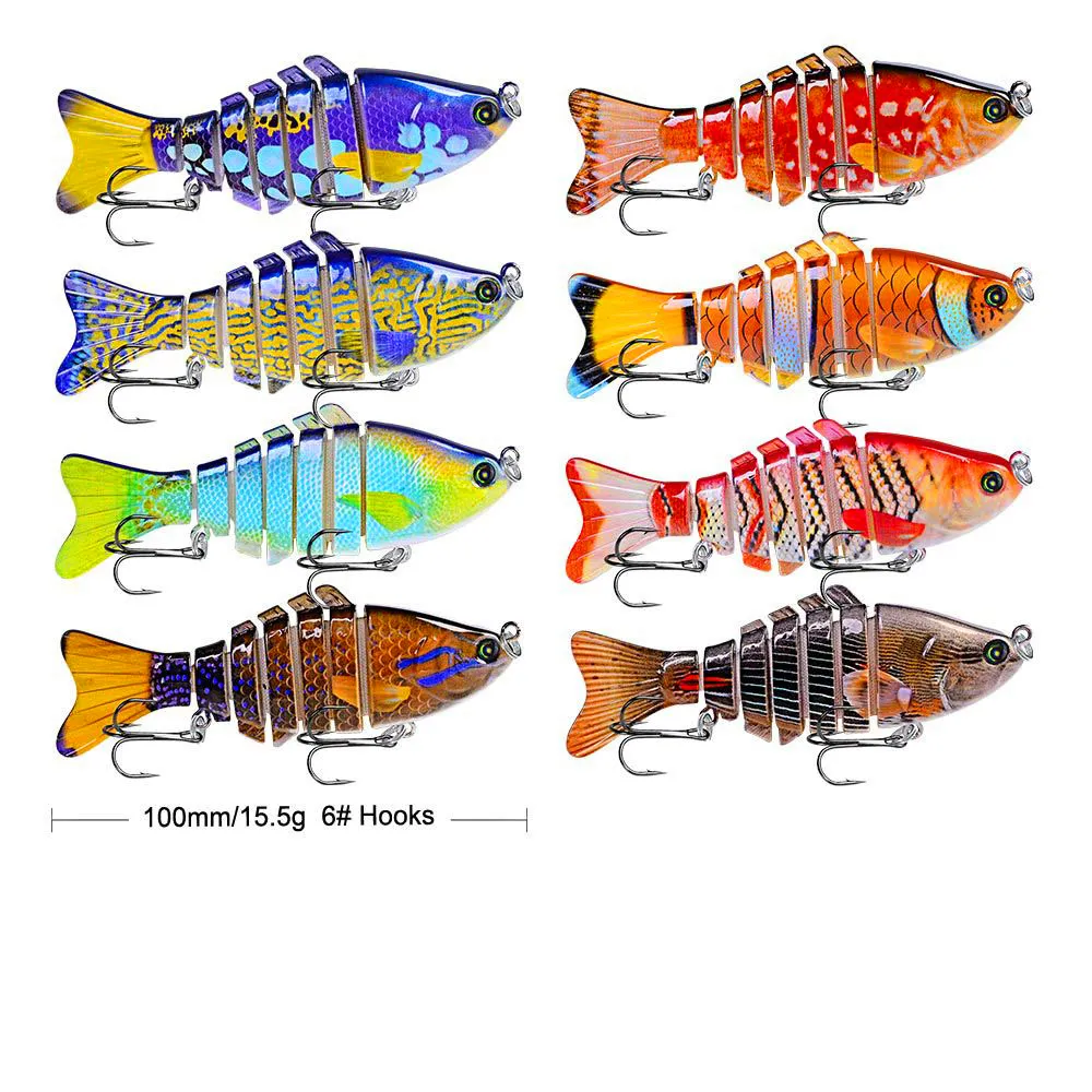 DHL Transport 8 colori 10cm 15.61g Bass Fishing Lure Esche da pesca Topwater Multi snodato Swimbait Realistico Esca dura Trota Pesce persico