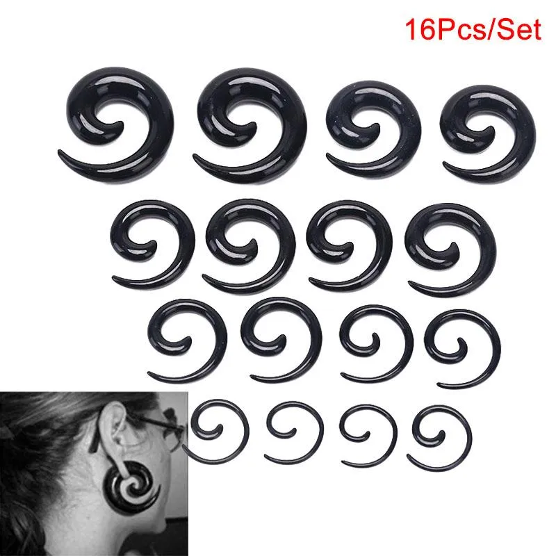 HOOP HUGGIE 16PCS / SET ACRYLIC Spiral Taper kött Tunnel Ear Stretcher Expander Stretching Plug Snail