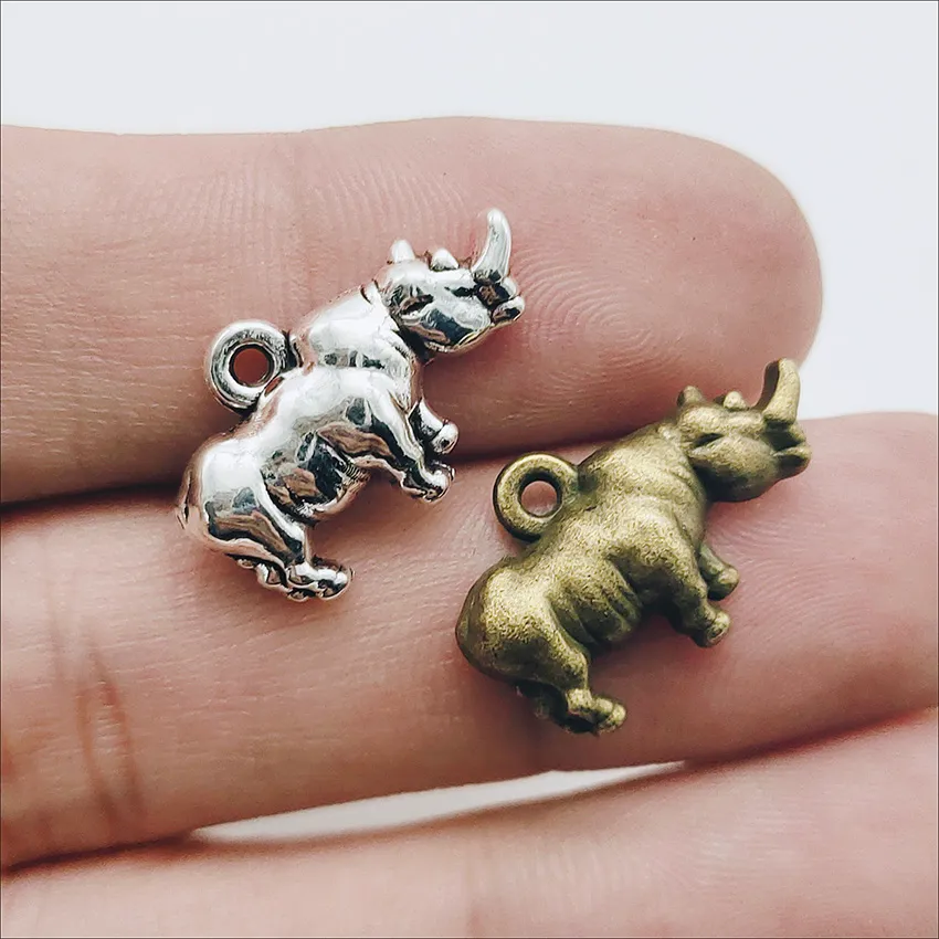 Atacado lote 100 pcs rhino rinoceronte antique prata bronze encantos pingentes para jóias fazendo brando bracelete 13 * 20mm DH0838 + 69