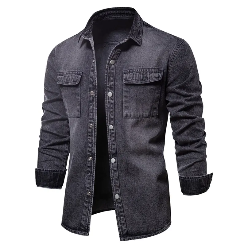 Aiopeson 100% Bawełna Dżnowy Kurtki Mężczyźni Casual Solid Color Pocket Cienka kurtka do stylu Spring wysokiej jakości odzież 220301