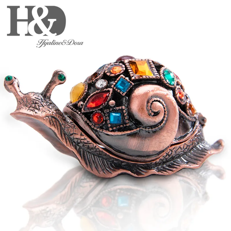 HD Gem Jeweled Escargot Figurine Boîtes à bijoux Hinged Émail Animal Bijoux Collectible Box Décoration de Noël Ornement pour la maison T200710