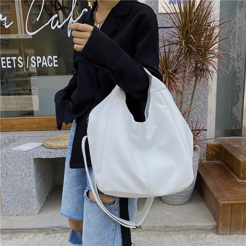 Designer- Wit Lederen Vrouwen Half Maan Grote Capaciteit Hobo Shopper Soft Pu Crossbody Bag Casual Koreaanse Vrouwelijke Tassen