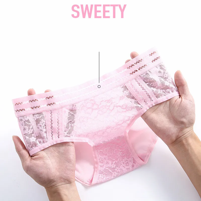 LANGSHA Seamless Lace Low Waist Pink Lace Panties Set Of 4 Sexy