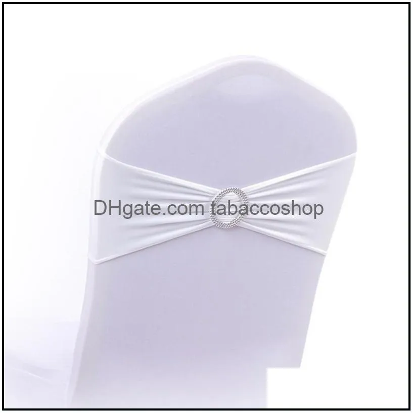 Bowknot Elastic Sashes Fashion Diamond Ring Buckle Bandage Hotel Wedding Party Chairs Back Decoration Chair Covers