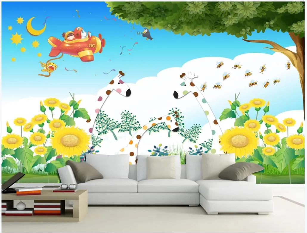 wallpaper foto personalizada para paredes murais 3d das crianças bonitas do fundo da parede quarto fresco animal cartoon flor mural decoração pintura