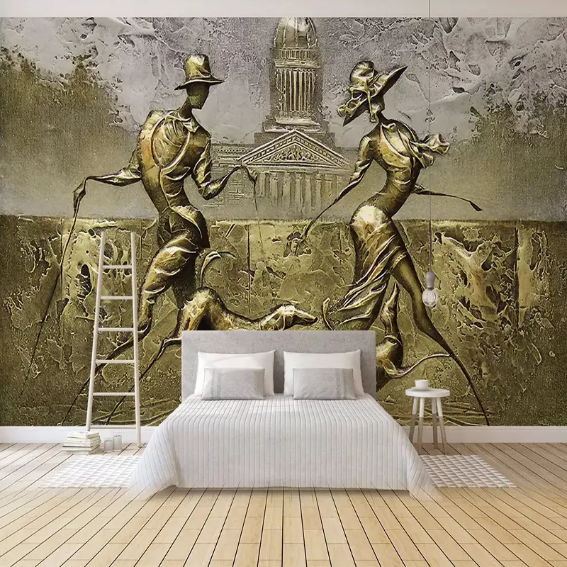 Europejski styl 3D Stereo Golden Lovers Dog Mural Tapeta Salon TV Sofa Tło Malarstwo Papel De Parede 3D Decor